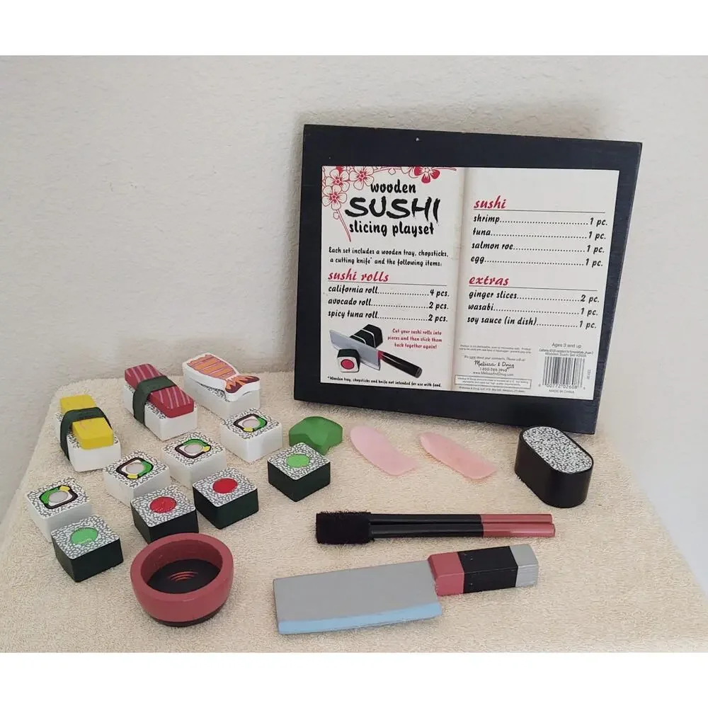 Melissa & Doug Wooden Sushi Slicing Playset 24-Piece Complete Set EUC